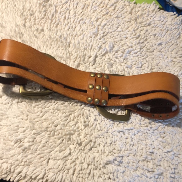 ?B2G1 LINEA PELLE Tan Brown Brass Hardware Leather Belt main image 5